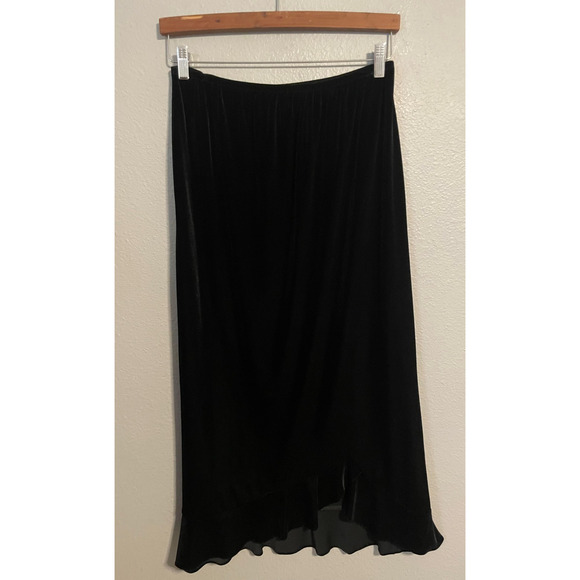 MSK Skirt Womens Large Black Velvet Flounce Hem Pull On Midi Party Evening Y2K - Picture 1 of 8